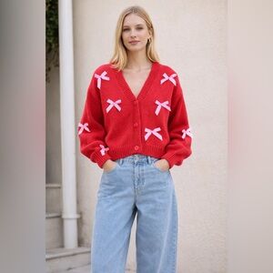 Luna Ivy Pink Bow Cardigan